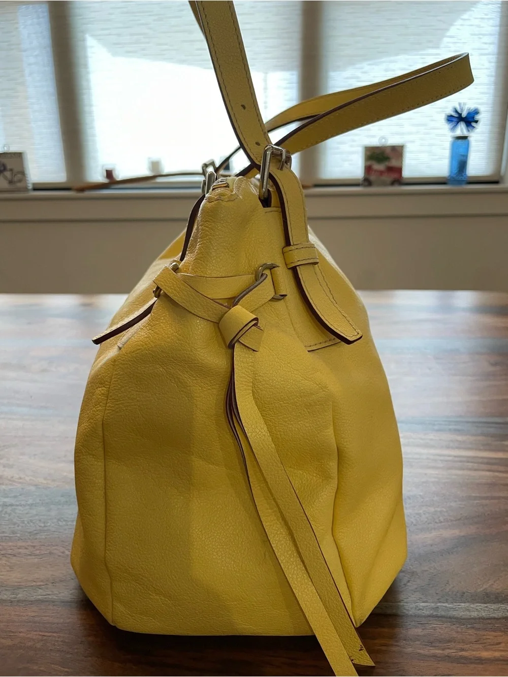 Dooney & Bourke Yellow Leather Satchel with Front Zip Pocket